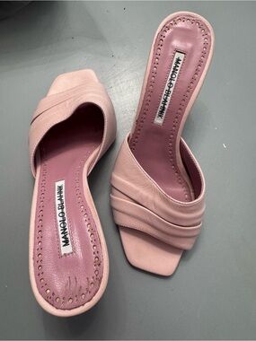 Manolo Blahnik Blush Pink Draped Leather Mule Slides